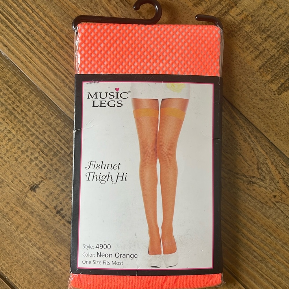 Neon Orange Fishnet Thigh Hi